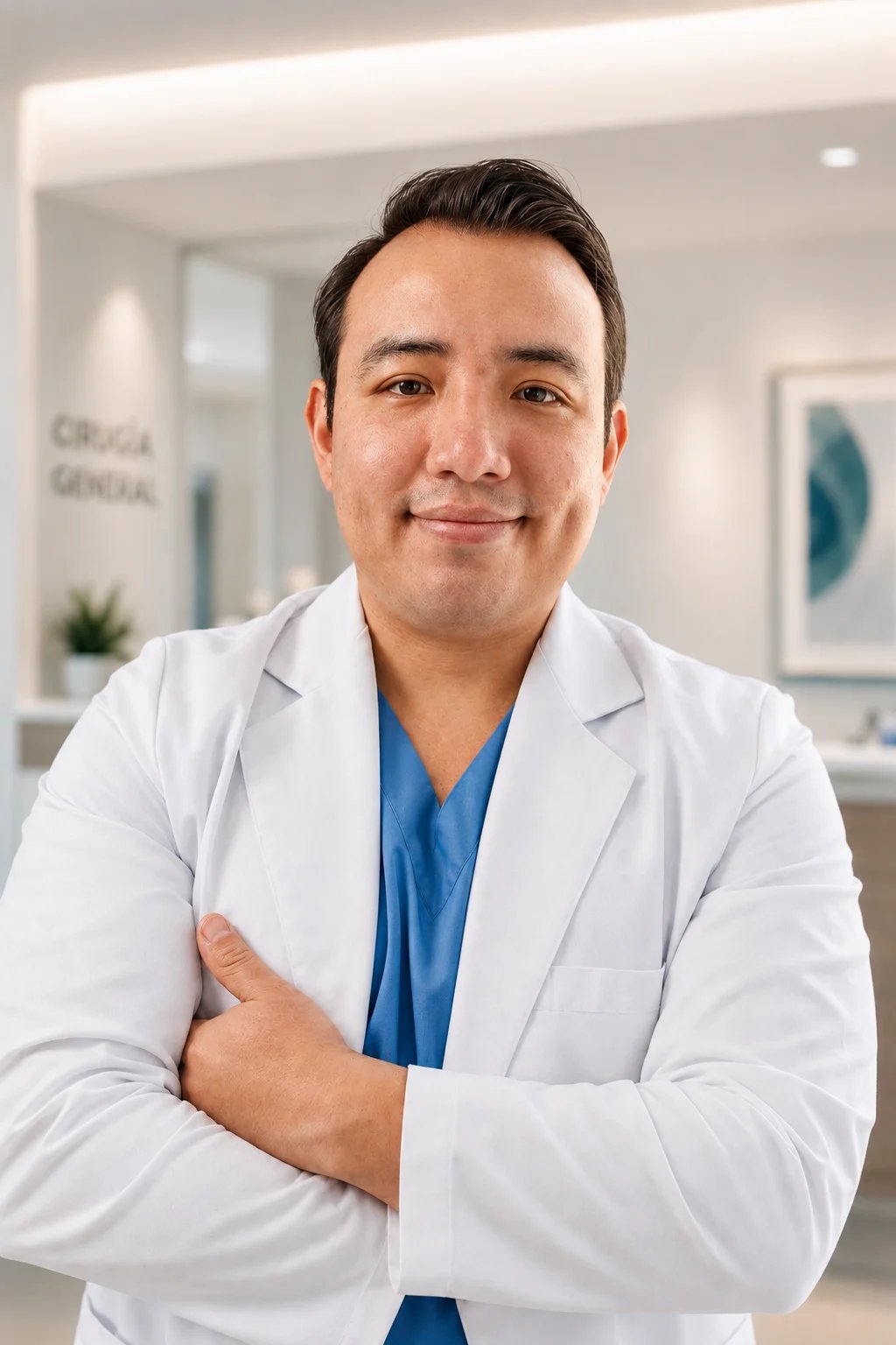 Dr. Carlos Arturo Martínez Martínez en bata blanca dentro de su consultorio